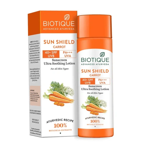 Biotique Carrot 40+ SPF UVA/UVB Sunscreen Ultra Soothing Face Lotion / Биотик Морковь Солнцезащитный Лосьон 40+ SPF для Лица и Тела 120 мл фото 3