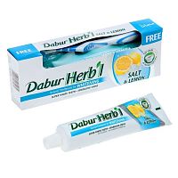 Dabur Herb'l Toothpaste Salt & Lemon with Toothbrush/Дабур Зубная Паста Отбеливающая с Солью и Лимоном + Зубная Щётка Ср. Жесткости