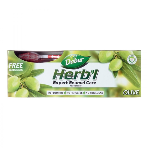 Dabur Herb'l Olive Toothpaste with Toothbrush/Дабур Зубная Паста Уход за Эмалью с Экстрактом Оливы + Зубная Щётка Ср. Жесткости фото 3