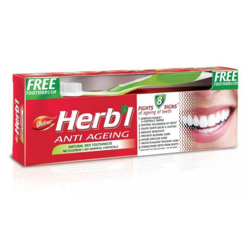 Dabur Herb'l Anti Ageing Toothpaste with Toothbrush/Дабур Зубная Паста Антивозрастная Натуральная + Зубная Щётка Ср. Жесткости