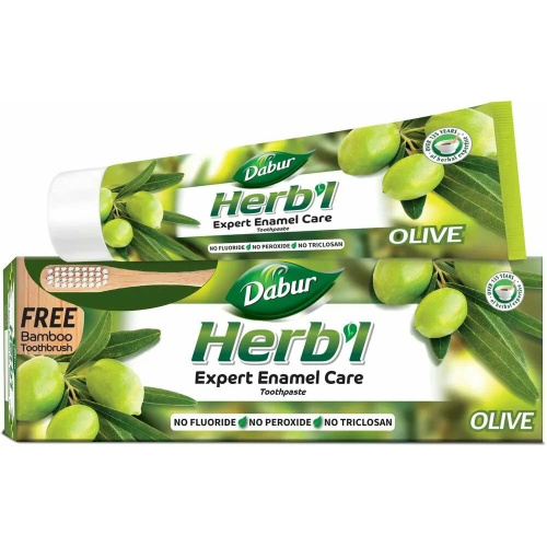 Dabur Herb'l Olive Toothpaste with Toothbrush/Дабур Зубная Паста Уход за Эмалью с Экстрактом Оливы + Зубная Щётка Ср. Жесткости