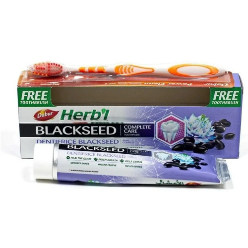 Dabur Herb'l Black Seed Toothpaste with Toothbrush/Дабур Зубная Паста Комплексный Уход с Черным Тмином + Зубная Щётка Ср. Жесткости фото 3