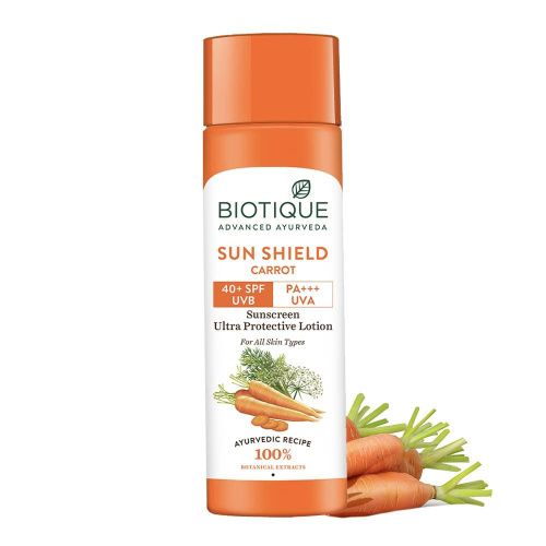 Biotique Carrot 40+ SPF UVA/UVB Sunscreen Ultra Soothing Face Lotion/ Биотик Морковь Солнцезащитный Лосьон 40+ SPF для Лица и Тела фото 2