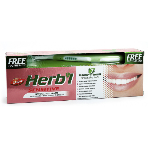 Dabur Herb'l Sensitive Toothpaste with Toothbrush/Дабур Зубная Паста для Чувствительной Эмали Натуральная + Зубная Щётка Ср. Жесткости фото 3