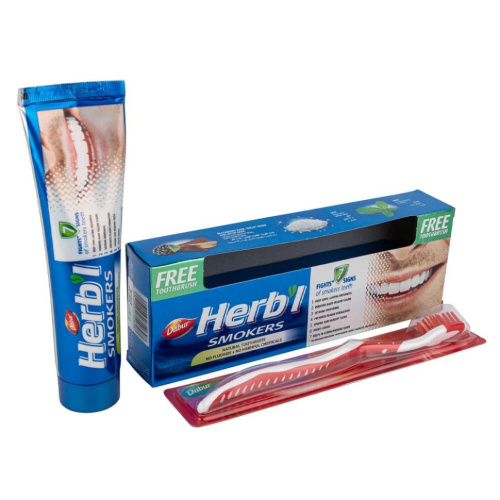 Dabur Herb'l Smokers Toothpaste with Toothbrush/Дабур Зубная Паста для Курящих Натуральная + Зубная Щётка Ср. Жесткости фото 3