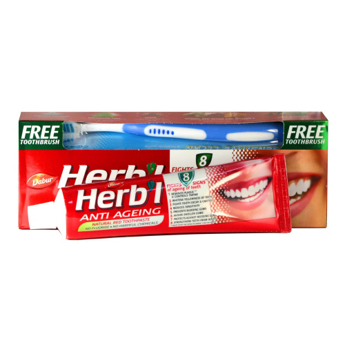 Dabur Herb'l Anti Ageing Toothpaste with Toothbrush/Дабур Зубная Паста Антивозрастная Натуральная + Зубная Щётка Ср. Жесткости фото 3