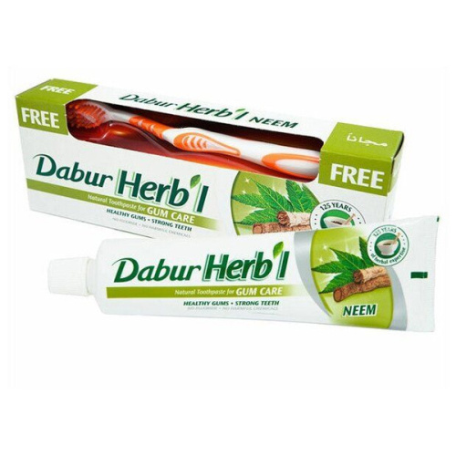 Dabur Herb'l Toothpaste Neem with Toothbrush/Дабур Зубная Паста Профилактика Заболеваний Десен с Нимом + Зубная Щётка Ср. Жесткости