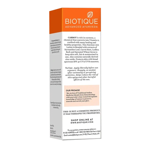 Biotique Carrot 40+ SPF UVA/UVB Sunscreen Ultra Soothing Face Lotion/ Биотик Морковь Солнцезащитный Лосьон 40+ SPF для Лица и Тела фото 4