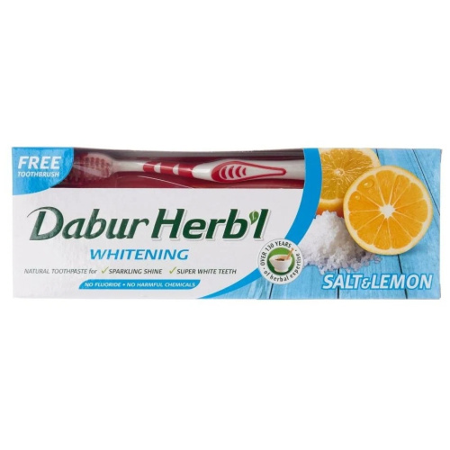 Dabur Herb'l Toothpaste Salt & Lemon with Toothbrush/Дабур Зубная Паста Отбеливающая с Солью и Лимоном + Зубная Щётка Ср. Жесткости фото 3