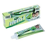 Dabur Herb'l Aloe Vera Gel Toothpaste with Toothbrush/Дабур Зубной Гель-Паста Обеззараживающий с Алоэ Вера + Зубная Щётка Ср. Жесткости