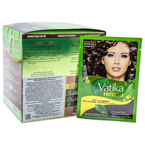 Dabur Vatika Naturals Henna Hair Colours- Dark Brown/ Краска для Волос на Основе Натуральной Хны (Темно-Коричневый) фото 3