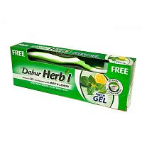 Dabur Herb'l Green Gel Toothpaste Mint & Lemon with Toothbrush/Дабур Зубной Гель-Паста Интенсивное Свежее Дыхание с Мятой и Лимоном + Зубная Щётка Ср. Жесткости