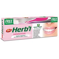 Dabur Herb'l Sensitive Toothpaste with Toothbrush/Дабур Зубная Паста для Чувствительной Эмали Натуральная + Зубная Щётка Ср. Жесткости