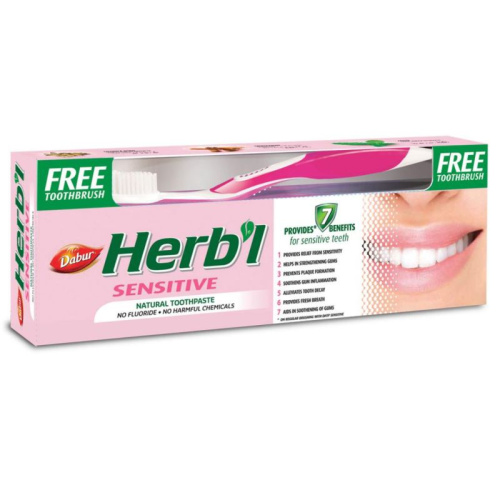 Dabur Herb'l Sensitive Toothpaste with Toothbrush/Дабур Зубная Паста для Чувствительной Эмали Натуральная + Зубная Щётка Ср. Жесткости
