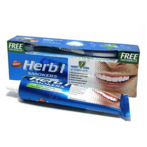 Dabur Herb'l Smokers Toothpaste with Toothbrush/Дабур Зубная Паста для Курящих Натуральная + Зубная Щётка Ср. Жесткости