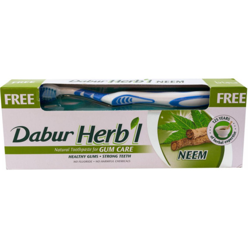 Dabur Herb'l Toothpaste Neem with Toothbrush/Дабур Зубная Паста Профилактика Заболеваний Десен с Нимом + Зубная Щётка Ср. Жесткости фото 3